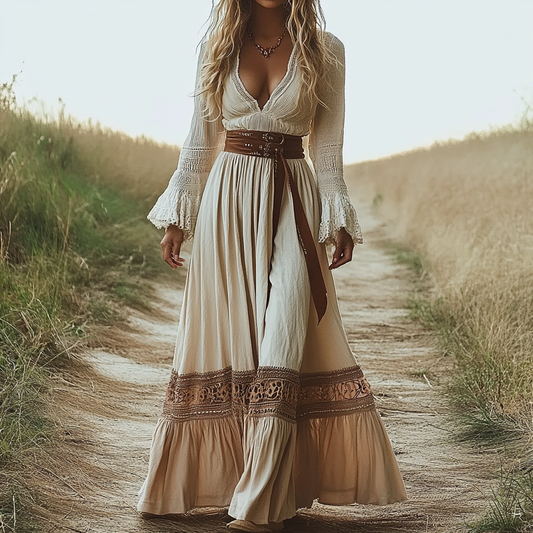 Women's Elegant Bohemian Pastoral Style Maxi Long Dress