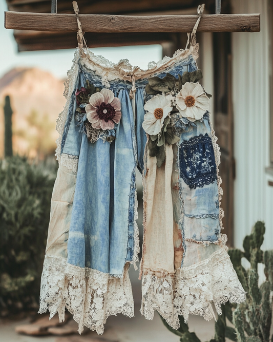 Summer Embroidered Ruffle Lace Patchwork Pants  fe51