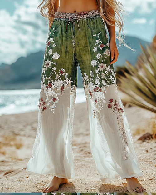 Summer Vacation Floral 3D Embroidery Pants aad7