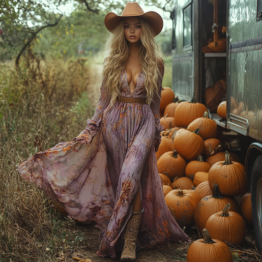 Vintage Cowgirl Style Halloween Floral Dress