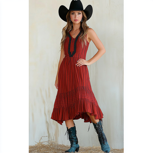 Women's Retro Western Cowboy Style Casual Suspender Mini Short Dress