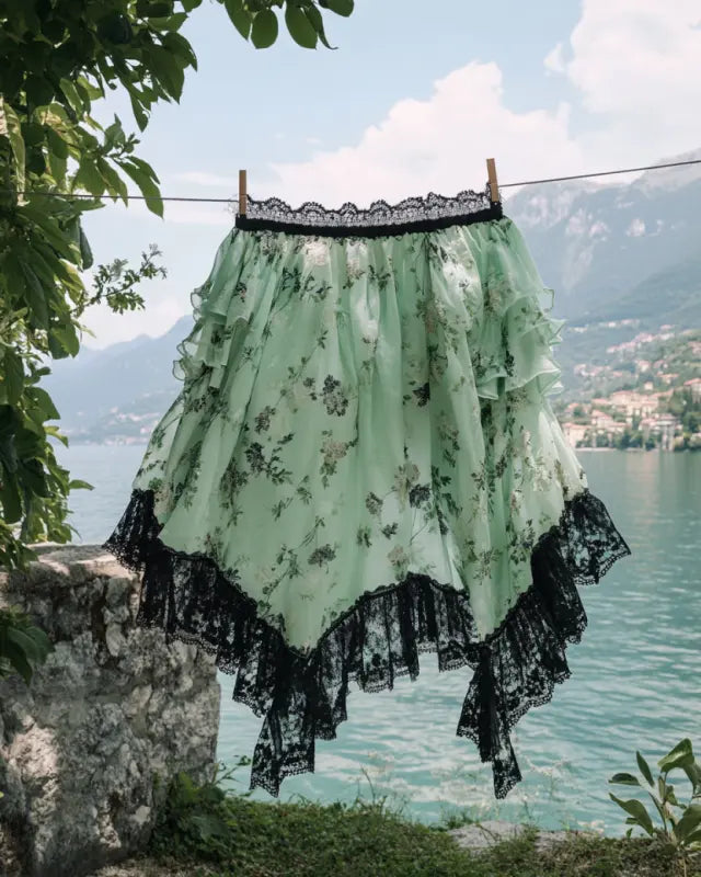 Summer Vacation Ruffle Lace Chiffon Contrast Skirts 21ed