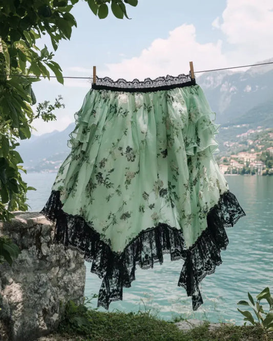 Summer Vacation Ruffle Lace Chiffon Contrast Skirts 21ed