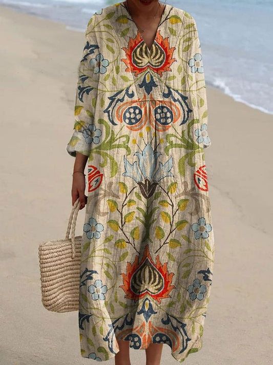 Women's Vintage Ethnic Floral Pattern Art Print Casual Dress