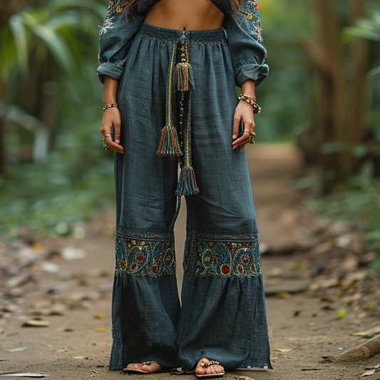 Women's Retro Ethnic Bohemia Style Loose Linen Pants