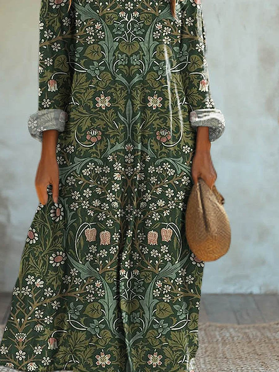 Women's Lovely Floral Art Print Cotton Dress