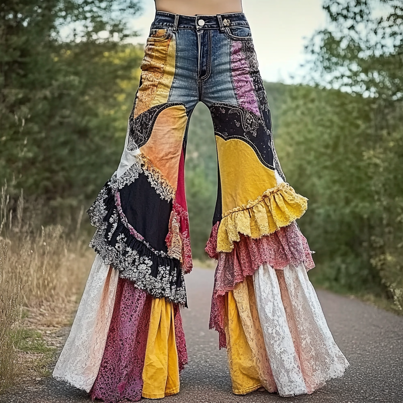 Vintage Loose Casual Colorful Splicing Jeans 492b