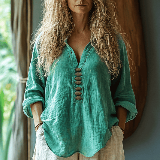 Women's Linen Bohemia Style Long-sleeved Breathable Top Shirt