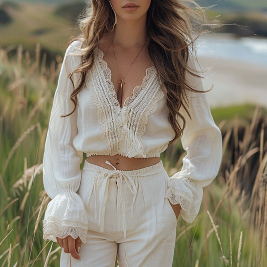 Women's Bohemia Style Casual Linen Shirt Top