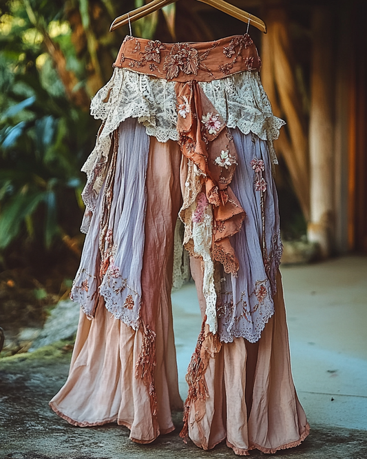 Summer Vacation Ruffle Lace Patchwork Pants  a244