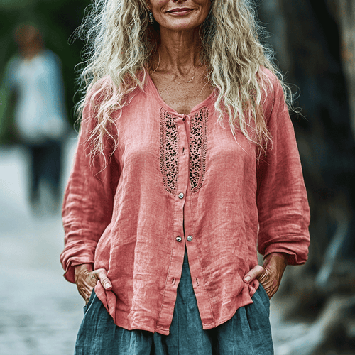 Women's Linen Bohemia Style Long-sleeved Breathable Top Shirt