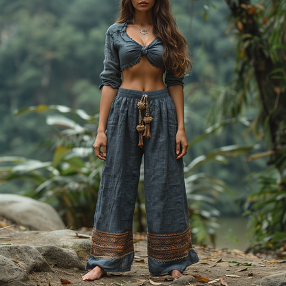 Women's Retro Ethnic Bohemia Style Loose Linen Pants