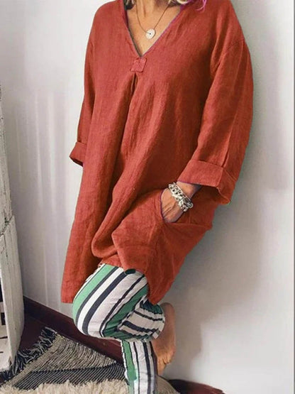 Women's Minimalist Solid Color Top And Striped Casual Pants Set
