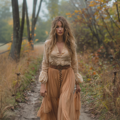 Women's Retro Country Pastoral Linen Style Long-sleeve Casual Maxi Long Dress