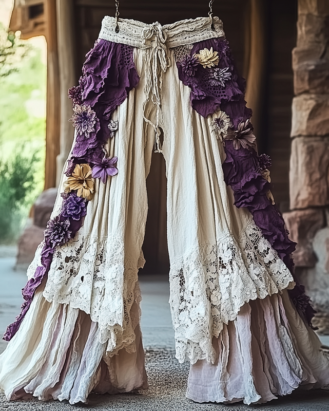 Summer Vacation Ruffle Lace Patchwork Pants ccbb