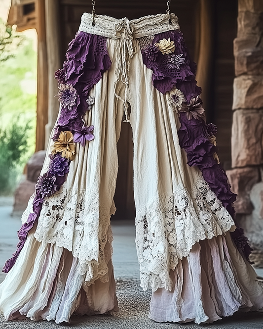 Summer Vacation Ruffle Lace Patchwork Pants ccbb