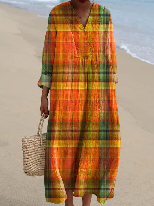 Women's Vintage Plaid Pattern Art Print Casual Dress