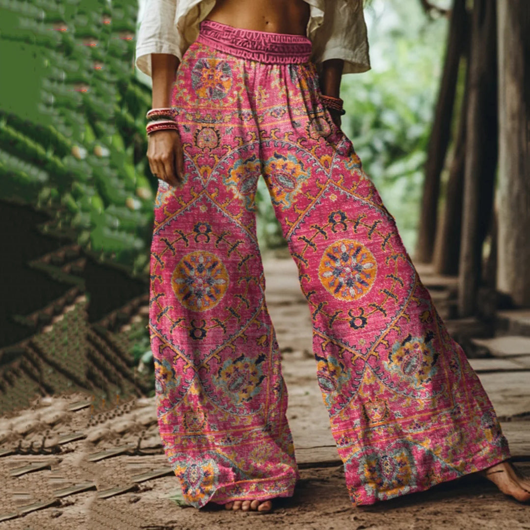 Hamivibe Holiday Vintage Floral Print Loose Linen Blend Pants 2637
