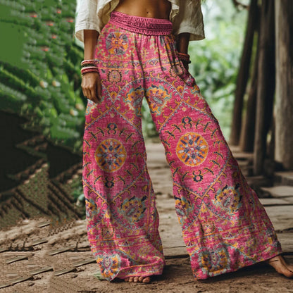 Hamivibe Holiday Vintage Floral Print Loose Linen Blend Pants 2637