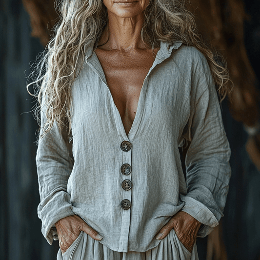 Women's Casual Bohemian Linen Style Long-sleeve Top Shirt