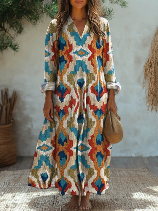 Women's Vintage Ethnic Pattern Art Print Casual Cotton Dress