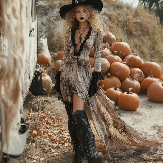 Women's Halloween Witch Style Tie-dye Long-sleeve Mini Short Dress