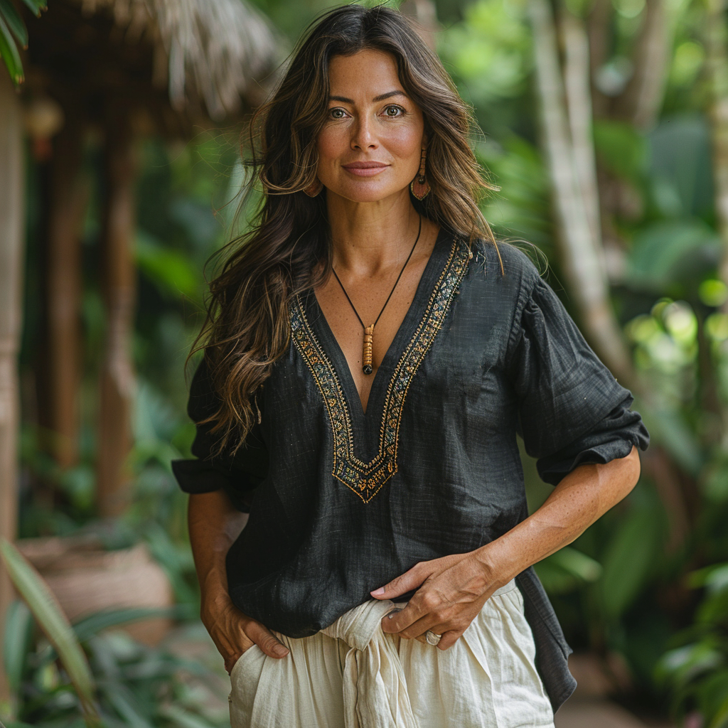 Retro Loose Bohemia Ethnic Style Linen V-neck Short-sleeved Top