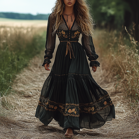 Women's Elegant Bohemian Pastoral Style Maxi Long Dress