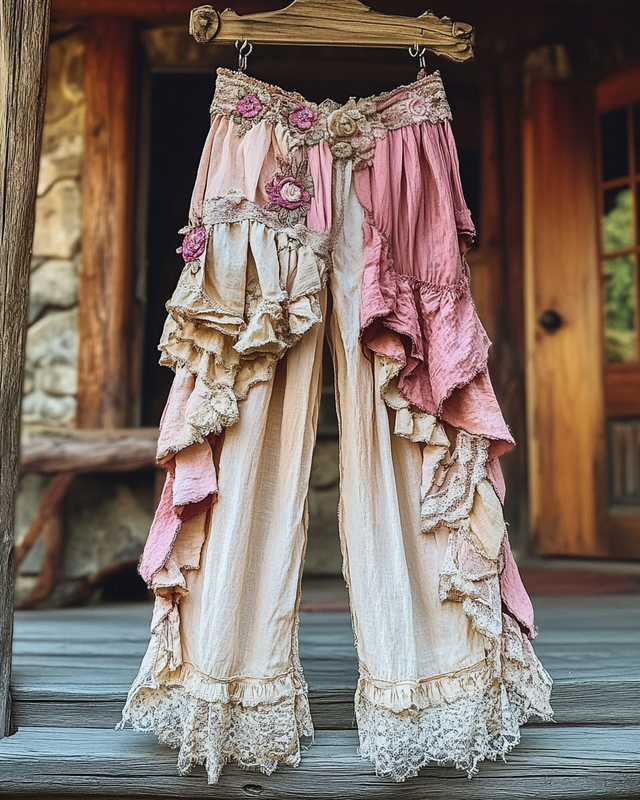 Summer Vacation Ruffle Lace Contrast Pants c888