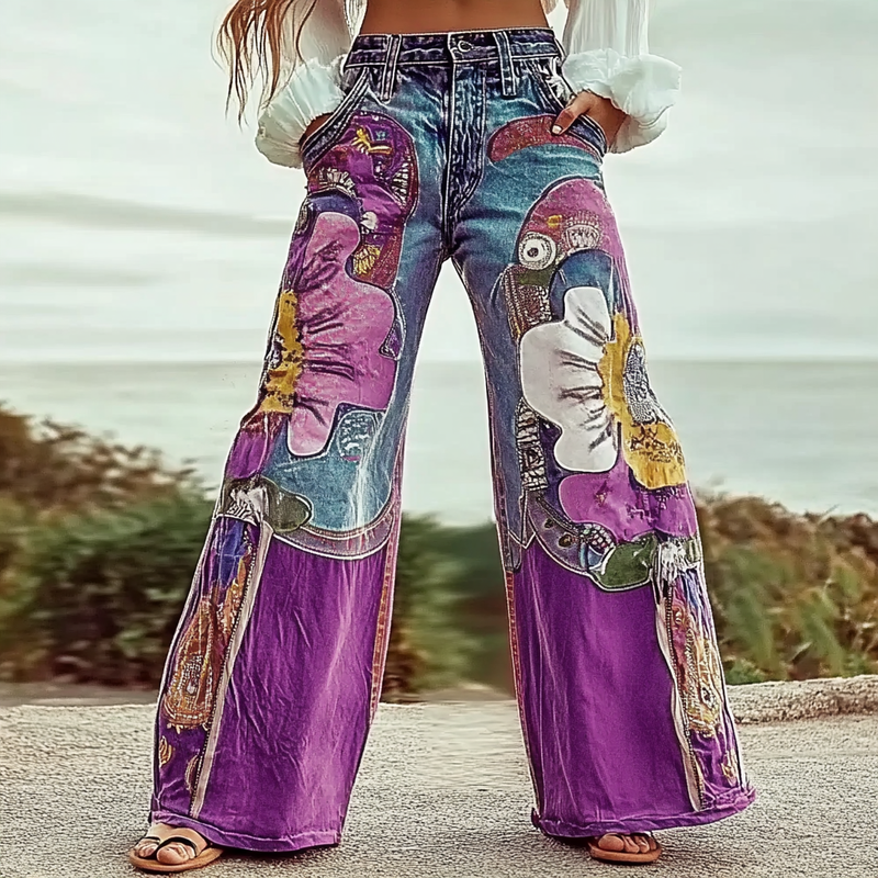 Vintage Loose Casual Denim Splicing  Pants 5e18
