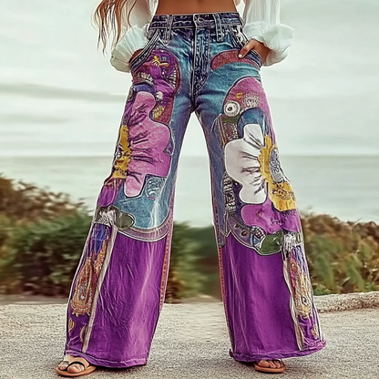 Vintage Loose Casual Denim Splicing  Pants 5e18