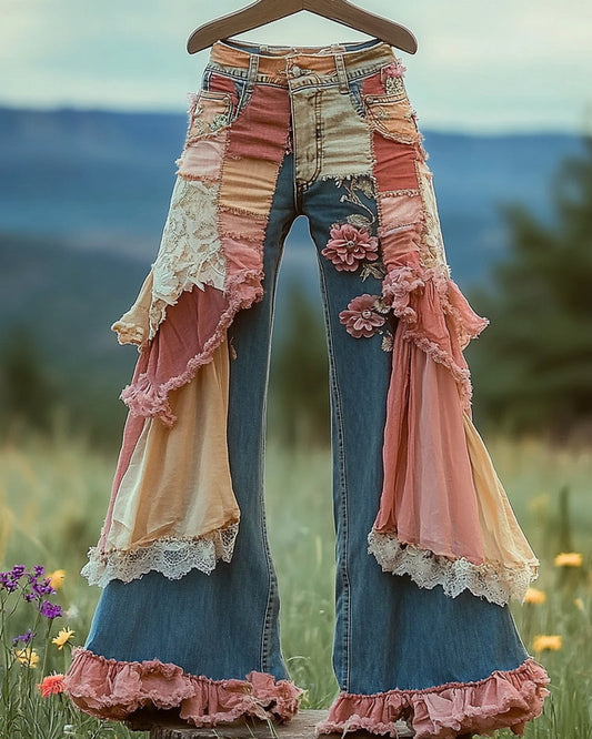 Summer Holiday Lace Hand-Embroidered Patchwork Pants d8af