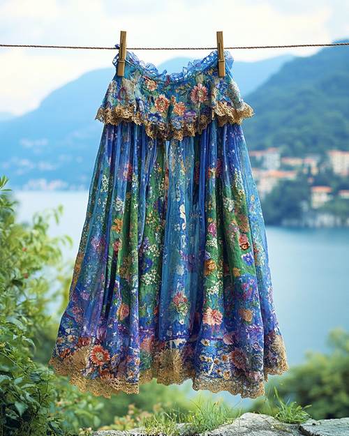 Summer Vacation Ruffle Lace Chiffon Contrast Skirts ca67