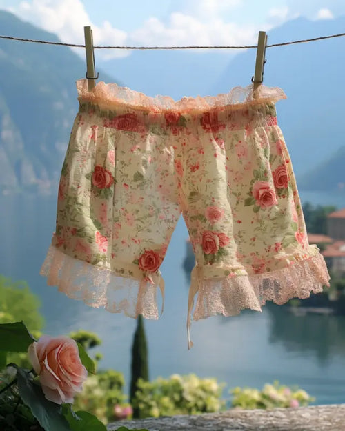 Summer Vacation Ruffle Lace Chiffon Contrast Shorts e917