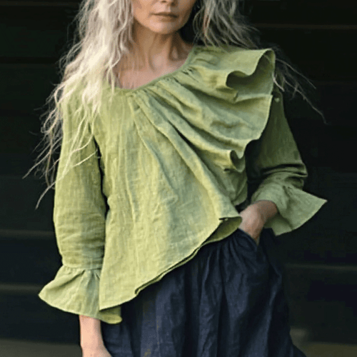 Women's Casual Linen Ruffled Long-sleeve Top Shirt