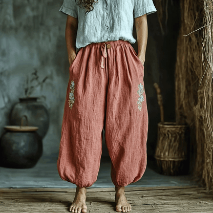 Women's Linen Bohemian Style Cropped Harem Trouser Pants
