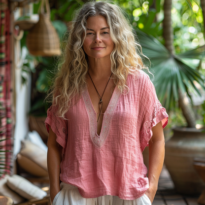 Women's Bohemia Style Casual Linen Shirt Top