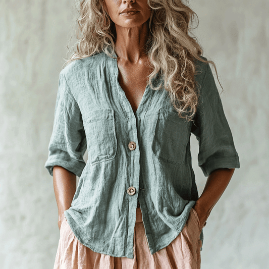 Women's Casual Bohemian Linen Style Long-sleeve Top Shirt