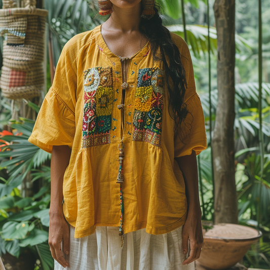 Women's Bohemia Style Casual Linen Shirt Top