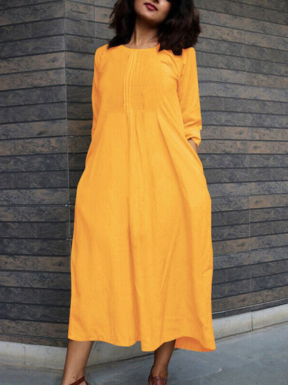 Women's Round Neck Casual Pocket Dress