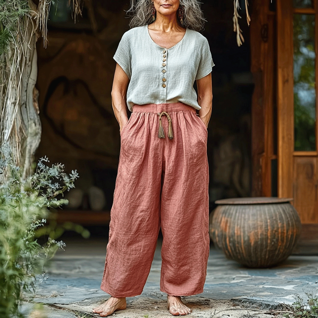 Women's Solid Linen Cropped Trouser Pants