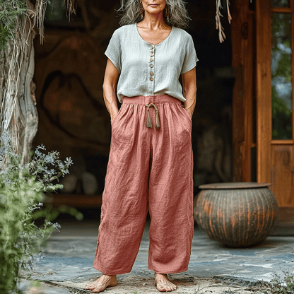 Women's Solid Linen Cropped Trouser Pants