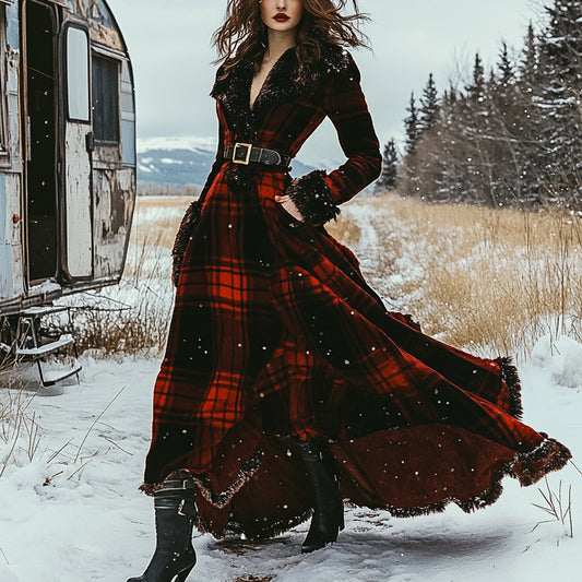 Western Classic Autumn And Winter Velvet Warm Plush Retro Long Sleeve Temperament Dress