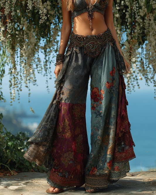 Outdoor Holiday Vintage Stitching Cotton And Linen Pants 5748